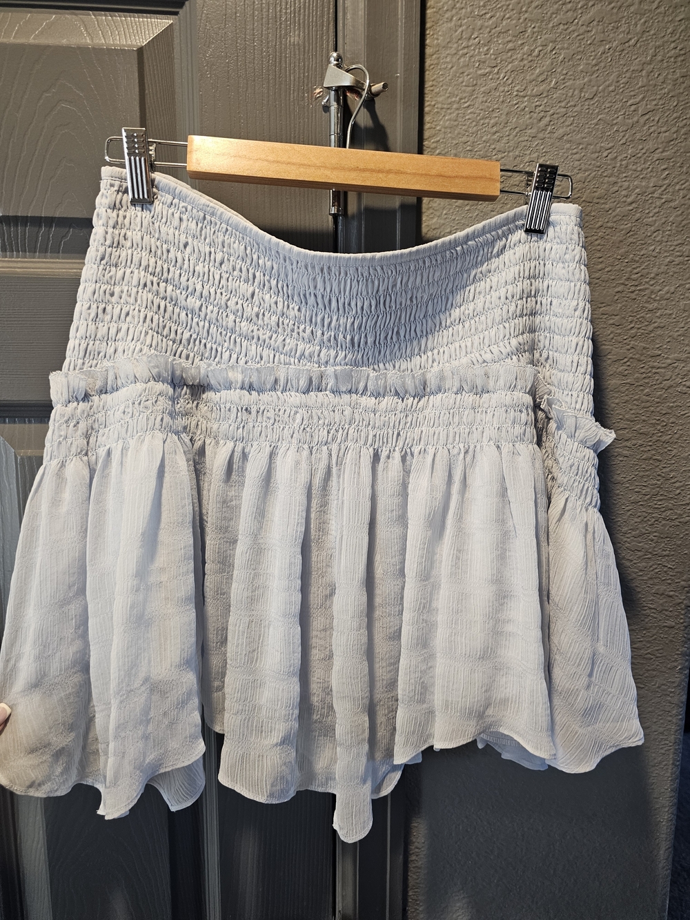All Saints Light Blue Smocked Ruffle Mini Skirt